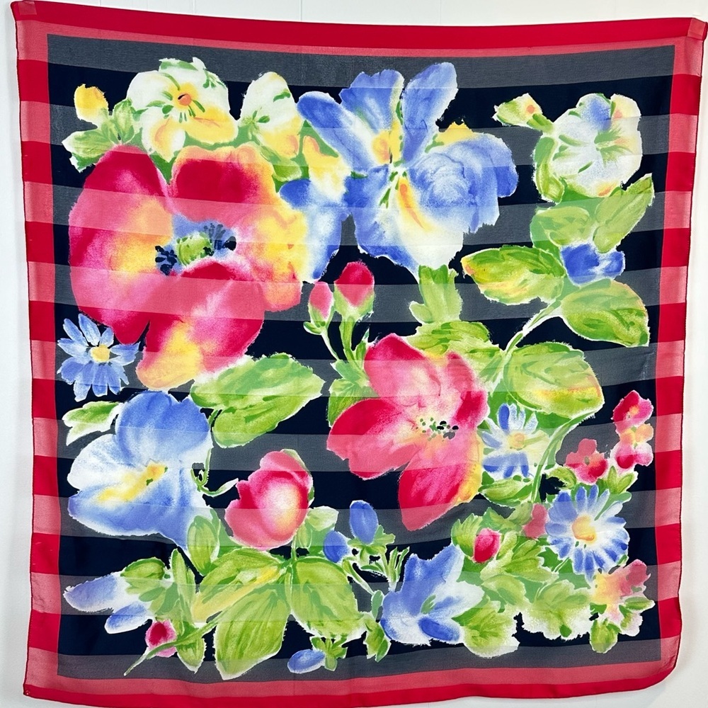 Watercolor Floral Stripe Square Scarf 34”🔥